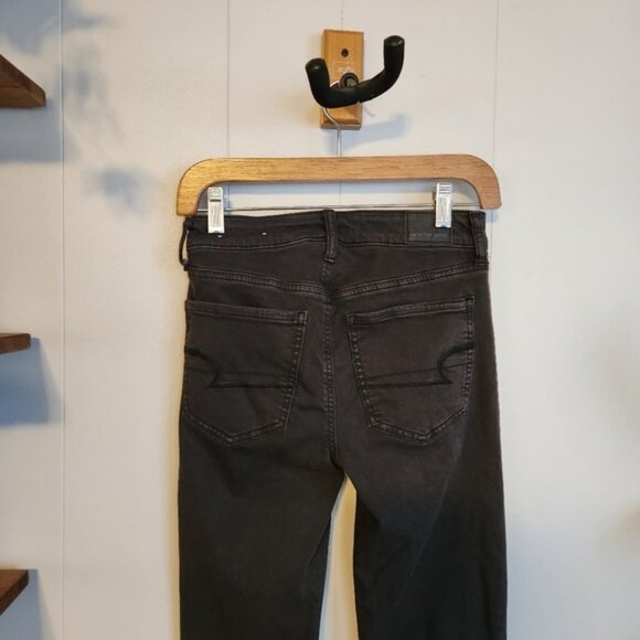 American Eagle AEO Black Hi-Rise Jeggings Ripped High Waisted Stretchy Skinny - Picture 5 of 11